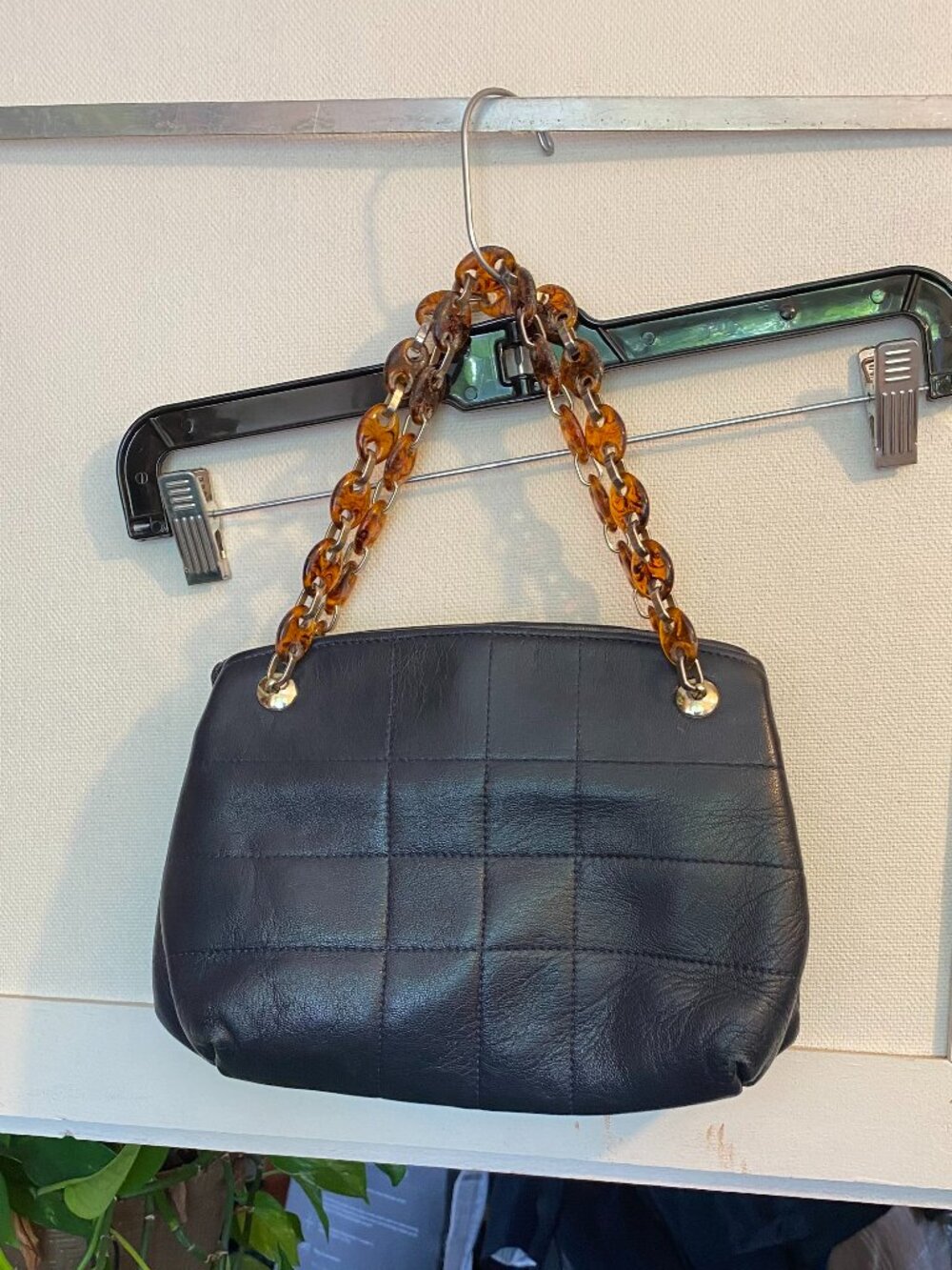 Vintage Jane Shilton Handbag Purse Navy Blue Made in England Tufted Leather LBF